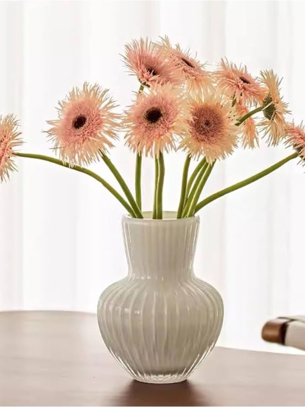 Beautiful Ribbed White Blown Glass Vase